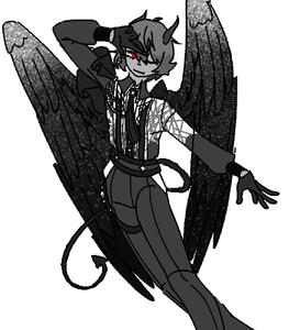 Tsukasa Tenma in his ice skater like outfit from the nakayama event, in greyscale, with wings.