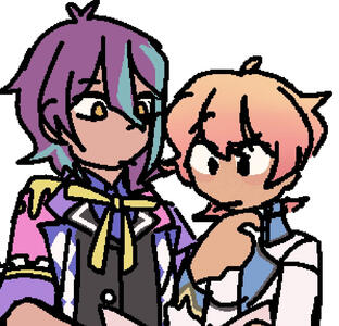 Rui Kamishiro and Tsukasa Tenma standing close by next to each other, both in thought.